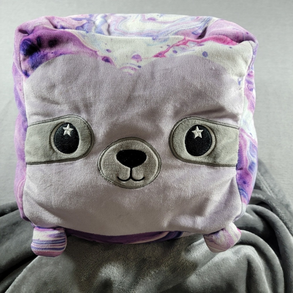 Moosh-Moosh Racoon Plush Square 10in Purple Marble Excellent Squishy Pillow Toy